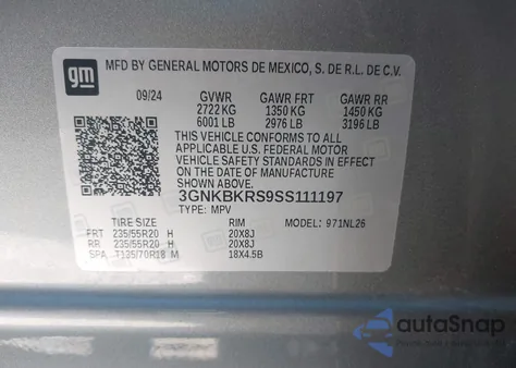 2025 Chevrolet Blazer Awd Rs z USA, uszkodzony, nr VIN 3GNKBKRS9SS111197